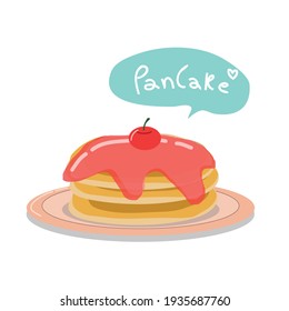Pancake Strawberry Jam Toping Cherry. Cute hand drawn illustration.
