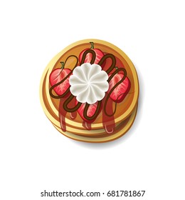 pancake , strawberry , whipped cream top view vector illustration