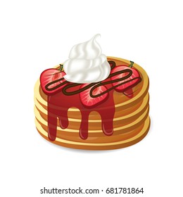 pancake , strawberry , whipped cream vector illustration