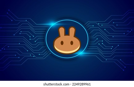 Pancake Swap (Cake)   icon logo with crypto currency themed circle background design. Pancake Swap  currency vector illustration blockchain technology concept 