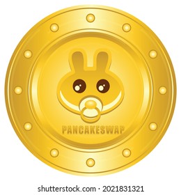 Pancake swap crypto currency coin with golden colour, for web, banner, poster, etc. vector eps 10