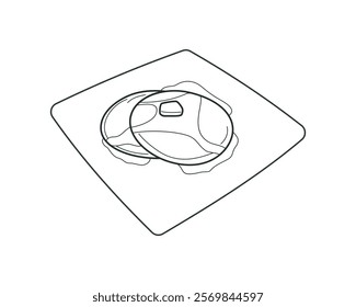 Pancake with syrup and butter stack on plate black and white vector illustration