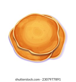 Pancake top view in cartoon style isolated on white background. Circle dessert, breakfast.  svg