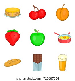Pancake with toppings icons set. Cartoon set of 9 pancake with toppings vector icons for web isolated on white background