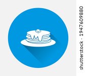 Pancake vector icon on blue background. Flat image with long shadow.