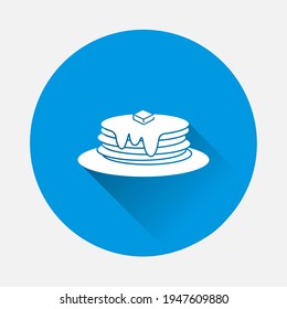 Icono vector pancake en fondo azul. Imagen plana con sombra larga.