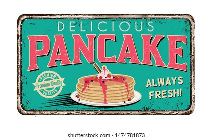 Pancake vintage rusty metal sign on a white background, vector illustration