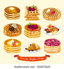 Pancake, Waffle And Crepe Vector Design Illustration