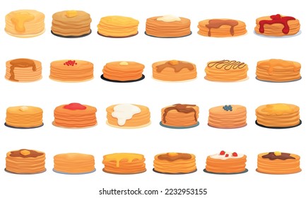 Pancake week icons set cartoon vector. Food butter. Chocolate menu