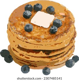 Pancakes with berries and butter vector 300 dpi