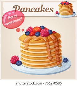 Pancakes with berries and honey icon. Cartoon vector illustration. Series of food and drink and ingredients for cooking