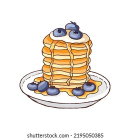 Pancakes with blueberries and honey. Option for breakfast or dessert.