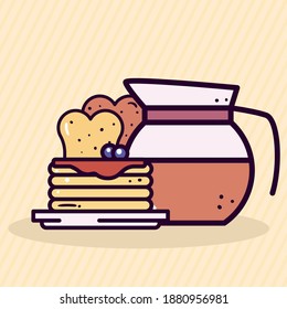 pancakes bread and coffee pot design of food eat restaurant and menu theme Vector illustration