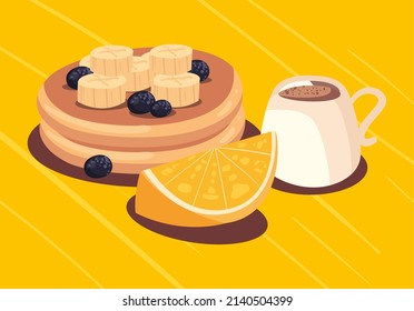 tarjeta de desayuno con crepes y café