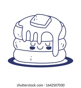 pancakes with butter and syrup restaurant cartoon food cute vector illustration line style