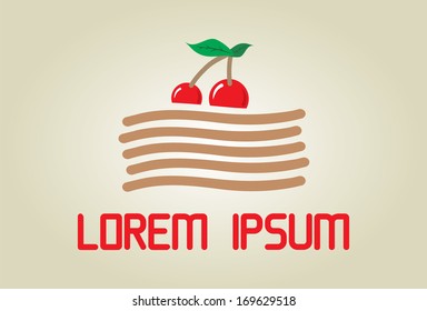 Pancakes with cherry. Symbol. Vector