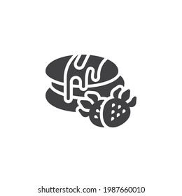 Pfannkuchen mit Schokolade und Erdbeeren Vektorsymbol. volles Flachzeichen für mobiles Konzept und Webdesign. Crepe dessert Glyph Symbol. Symbol, Logo-Abbildung. Vektorgrafik