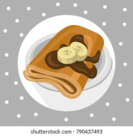 Pancakes chocolate syrop and banana flavor Vector icon template retro style dotted