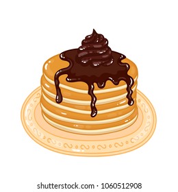 
Pancakes with chocolate syrup and chocolate whipped cream
