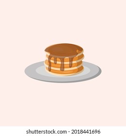 pancakes with chocolate topping on a plate illustration, pancakes vector, pancakes icon, pancakes isolated design on white background
