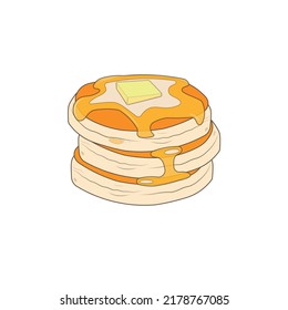 Crepes con ilustración vectorial de jarabe de crema y arce. Deliciosa tarta de cumpleaños, comida aislada de fondo blanco.
