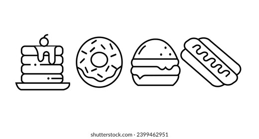 Pancakes, donuts, hamburger, hot dog.