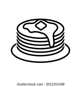 Pancakes flat icon. Pictogram for web. Line stroke. Dessert cake isolated on white background. Outline vector eps10