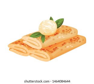 Pancakes in the form of a roll. Vector illustration on white background.