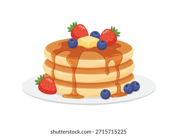 Panquecas com Fresh Berries Flat Vetor