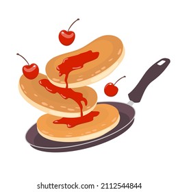 Pancakes in a frying pan. Vector clipart.