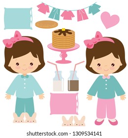 Pancakes girl party vector cartoon illustration