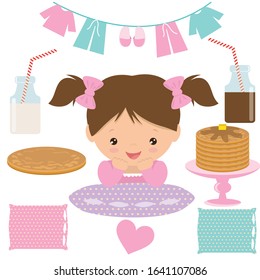 Pancakes girl party vector cartoon illustration