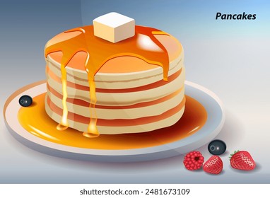 Pancakes with honey and berries. For menus, cafes and restaurants