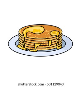 Pancakes with honey icon in cartoon style isolated on white background. Apairy symbol stock vector illustration