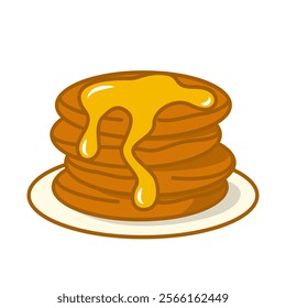 Pancakes with honey line icon vector isolated. Simple symbol of delicious breakfast. Morning meal. Tasty food, stack of pancakes and honey on them.