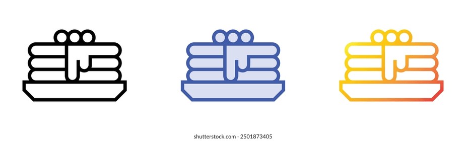 Icono de panqueques. Lineal, relleno azul y diseño de estilo degradado aislado sobre fondo blanco
