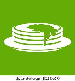 Pancakes icon white isolated on green background. Vector illustration