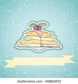Pancakes invitation card can be used for holiday cards, wedding invitation, postcard or website. Birthday party invitation. Holiday concept. Menu template