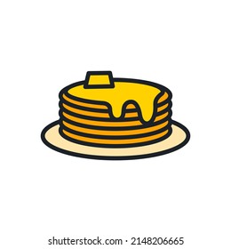 Pancakes isolated line color icon. Bakery line icons