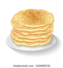Pancakes, isolated on white background. Hand drawn breakfast and dessert vector illustration.