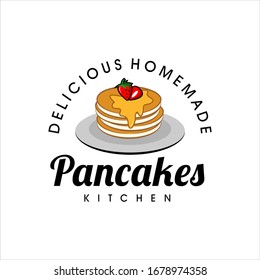 Pancakes Logo Design Bakery Vector, Food and Pastry Graphic Illustration Badge Label