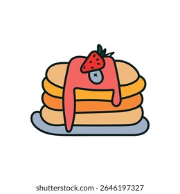 Pancakes Lover Club Logo, Cute Breakfast Food Illustration.