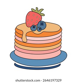 Pancakes Lover Club Logo, Cute Breakfast Food Illustration.