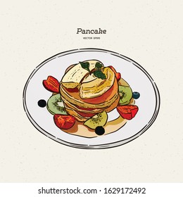 pancakes, pastries, sweets, tasty Breakfast in the vector graphics, hand-drawn sketch vector.