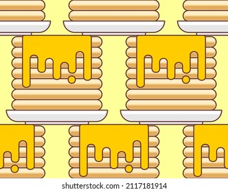 Pancakes pattern seamless. Stack of pancakes background. Food vector texture