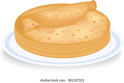 The pancakes put by a pile, tasty pastries on a plate, damn curtailed by a tubule, greasy food, a plate with a rim, tasty flat cake, fried food, a culinary product, a round piece, is a lot of pancakes