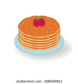 Pancakes Raspberry Isolated White Background Vector