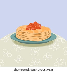 Pancakes with red caviar vector