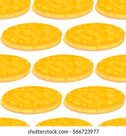 Pancakes seamless pattern on white background. Vector illustration