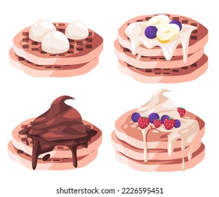 Pancakes-Set-Kollektion mit Schnitzeln aus Schokolade-Blaubeeren-Erdbeere